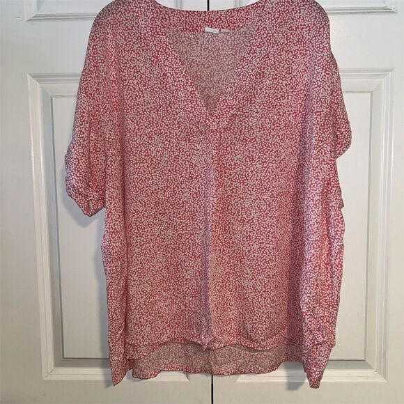 GAP Women's 2XL Pink V-Neck Short Sleeve Blouse Solid Top - Picture 1 of 5